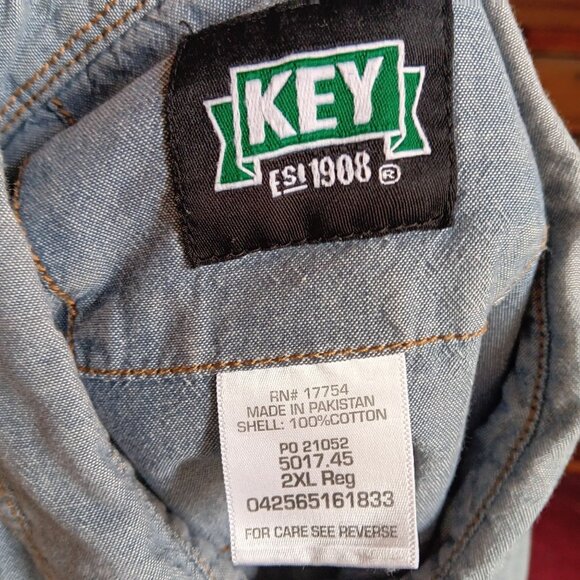 Key Mens 2XL Western Shirt Denim Distressed Holes Fray Cowboy - Picture 5 of 5